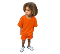 Boys Shorts and T-Shirt Sets Solid Colour Round Neck with Pocket Clothing Outfit Elastic Waist Short Pants Toddler Boys Summer Cool Thin Lightweight Daily Costume 2Pcs Outfit Orange