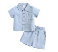 Boys Shorts and T-Shirt Sets Summer Outfits 2 Piece Toddler Baby Boy Cotton Linen Lapel Collar T Shirt and Shorts Solid Color Short Sleeve Shirt Boys' Outfits & Clothing Sets Summer Clothes