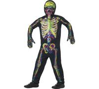 Boys Skeleton Costume Kids Halloween Bat Day Of The Dead Fancy Dress