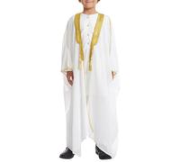 Boy's slamic Robe Thobe ubai Arab Kaftan with Long Sleeve Emirati Om n Style Prayer Clothing Boy's Kaftan Muslim Robe Long Sleeve (White, 9-10 Years)