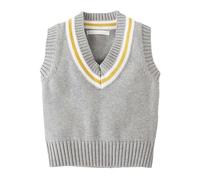 Boys Sleeveless Jumper V-Neck Knitted Waistcoats Pullover Sweater Vests Ribbed Knit Tank Top Crochet Gilets Unisex Sleeveless Cardigan Knitwear Kids Clothes Autumn Winter Outfit for Age 1-7Y Grey