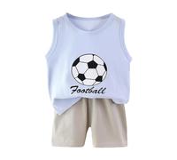 Boys Sleeveless Shirts and Shorts Sets for Kids Cute Cartoon Print Round Neck Sleeveless Tee Shirts and Shorts Tracksuits Vacation Beach Wear Set for Kids boy Sky Blue