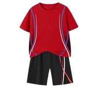 Boys Sleeveless Top and Shorts Set Boys Quick Drying Tracksuit Summer Thin Medium and Large Childrens Short Sleeved Shorts Two Piece Set T Shirt Capri Pants (Red, 7-8 Years)