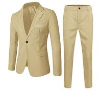 Boys' Slim Fit 2-Piece Suit Set Ring Bearer & Graduation Tuxedo Blazers Formal Outfit Prom Suits Button Down Blazer & Trousers Boys Suits 12M-18Y UK Size Khaki