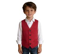 Boys Slim Fit 4 Button Formal Suit Vest for Wedding Classic Plain Gentleman Tuxedo Waistcoat for Prom, Communion and Party Outfits with Adjustable Back Strap Size Age 4-14 Years Red