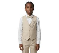 Boys Slim Fit 4 Piece Textured Beige Waistcoat Suit Set, Formal Outfit for Weddings, Parties and Special Occasions Sizes 15 Years UK