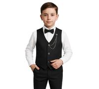 Boys Slim Fit 4 Piece Textured Black Waistcoat Suit Set, Formal Outfit for Weddings, Parties and Special Occasions Sizes 16 Years UK