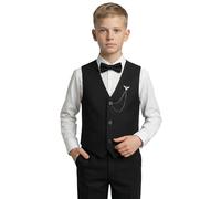Boys Slim Fit 4 Piece Textured Black Waistcoat Suit Set, Formal Outfit for Weddings, Parties and Special Occasions Sizes 15 Years UK