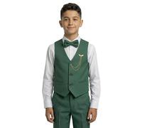 Boys Slim Fit 4 Piece Textured Dark Green Waistcoat Suit Set, Formal Outfit for Weddings, Parties and Special Occasions Size 2 Years UK