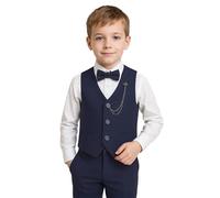 Boys Slim Fit 4 Piece Textured Navy Blue Waistcoat Suit Set, Formal Outfit for Weddings, Parties and Special Occasions Size 2 Years UK