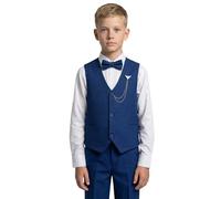 Boys Slim Fit 4 Piece Textured Royal Dark Blue Waistcoat Suit Set, Formal Outfit for Weddings, Parties and Special Occasions Size 5 Years UK