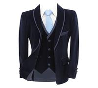 Boys Slim Fit Dress Velvet Shawl Tuxedo 3 Piece Formal Pageboy Wedding 3 Piece Navy Blue Suit Set Age 11 Years