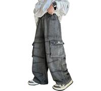 Boys Slim Fit Jeans - Boys Cargo Trousers with Utility Pockets Fully Elastic Waist Comfortable Straight Wide Leg Casual Pants for Kids Age 4 to 12 Years