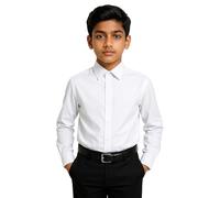 Boys Slim Fit Long Sleeve Dress Shirt in Premium Cotton Blend with Classic Collar & Cufflinks - Formal White Shirt for Special Occasions Size 11 Years