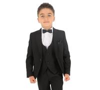 Boys Slim Fit Wedding Suits, Herringbone Textured Formal 8 Piece Complete Outfit Set, King Black Size Age 9 Years UK