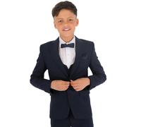 Boys Slim Fit Wedding Suits, Herringbone Textured Formal 8 Piece Complete Outfit Set, King Navy Blue Size Ages 12 Years UK