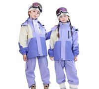 Boys Snowsuit 2-3 Years - Children'S Kid Ski Suit Fleece Pocket Jacket and Pants Winter Snowboarding Winter Warm Suits Unisex Three Piece Set (Purple 11-12 Years)