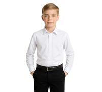 Boys Soft Cotton Blend Slim Fit Classic Collar Dress White Shirt, Long Sleeve, Easy Iron Special Occasion Shirts Size 3-4 Years