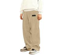 Boys Solid Vertical Ribbed Corduroy Trousers with Back & Side Pocket Elastic Drawstring Waist, Baggy Joggers Loungewear Corduroy Jogging Bottoms for Winter Casual Wear