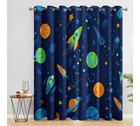 Boys Space Blackout Curtains for Bedroom, Planet Rocket Kids Pattern Thermal Eyelet Drapes for Living Room, 66 x 72 Inch 2 Panels, Home Decoration - A311