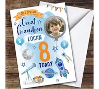 Boy's Space Rocket Astronaut Photo Great Grandson 8th Birthday Personalised Card - Personalised Birthday Greeting Card For Kids, Custom Birthday Card