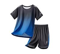 Boys Sport Outfit 2PCS Quick-Dry Short Sleeve T-Shirt & Athletic Shorts Summer Running Gym Clothes Active Playwear Set (Blue, 170)