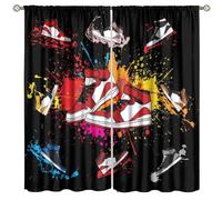 Boys Sports Curtains Sneaker Shoes Aesthetic Cool Colorful Graffiti Bedroom Window Drapes for Teen Kids Printed Living Room Window Treatment Fabric 2 Panels 42Wx45H Inch Decor