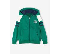 Boys' sporty zip-up hooded sweatshirt with raglan sleeves green