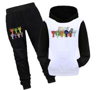 Boys Sprunki Sweatshirt Set Kids Sprunki Hoodie and Pants 2Pcs Set Sprunki Incredibox Hoodie Sprunki Merch (B-W,150cm,9 Years,10 Years)