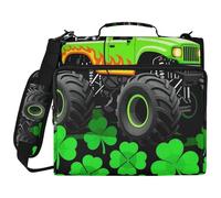 Boys St Patricks Day Monsters Truck 3 Ringing 1.5 inch Office Binder Organizer with Handle and Removable Shoulder Strap Includes Zip Pocket Portable Home Travel Storage Bag Suitable for