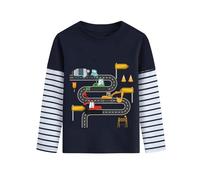 Boys Striped Long Sleeve Top Tractor Digger Crane T-Shirt Kid Casual Cotton Tee Top 7 Years