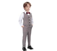 Boys' Suits & Blazers Boys Suit Waistcoats Pants White Shirt Bow Tie Kids Children Page Boy Gifts for Wedding Boys Clothes,Red Plaid, 110
