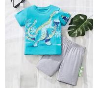 Boys Summer Clothes-Toddler Boys Short Sleeve Dinosaur Prints T Shirt Tops Shorts Child Kids 2Pc Set Outfits Clothes
