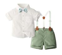Boys Summer Formal Casual Outfits Set Toddler Gentlemen Dress Clothes Short Sleeve Shirt Suspenders Overalls Suit for 1-5 Year Old Kids (White, 2-3 Years)
