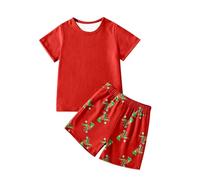 Boys Summer Outfits 2-Piece Casual Short Sleeve T-Shirt and Shorts Set for Toddler Kids Age 2-12 Years Comfortable Playwear Beach Daily Wear (Red, 9-10 Years)
