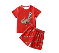 Boys Summer Outfits Casual Short Sleeve T-Shirt and Shorts Set Comfortable Toddler Kids Clothes for Daily Wear Beach Play (Red, 9-10 Years)
