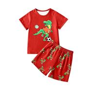Boys Summer Outfits Short Sleeve T-Shirt and Shorts Set Casual Beach Playwear Comfortable Toddler Kids Clothes for Daily Wear Age 2-12 Years (Red, 5-6 Years)