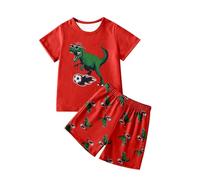 Boys Summer Outfits Short Sleeve T-Shirt Shorts Set Casual Dinosaur Print Playwear Beach Holiday Active Wear for Toddler Kids (Red, 11-12 Years)