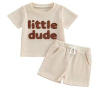 Boys Summer Outfits Size 8 Summer Boys Clothes Short Sleeve Small Flower Mom Boy Embroidery T Shirt Top Shorts Set Knit Clothing Outfits Size 8 (Beige, 2-3Y)