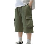 Boys Summer Shorts Knee Length Elastic Waist Lightweight Cargo Shorts for Kids Solid Color Soft Breathable Cotton Comfortable Bottoms with Pockets Loose Toddler Youth Outdoor Wear 13-14 Years
