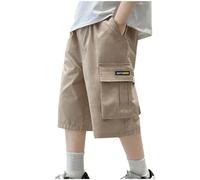 Boys Summer Shorts Knee Length Elastic Waist Lightweight Cargo Shorts for Kids Solid Color Soft Breathable Cotton Comfortable Bottoms with Pockets Loose Toddler Youth Outdoor Wear 9-10 Years Khaki