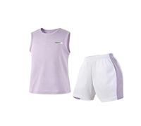Boys Summer Sports Outfit Active Short Sleeve T-Shirt Top with Shorts Comfortable Two Piece Set for Kids Athletic Playground Wear (Light Purple-e, 7-8 Years)