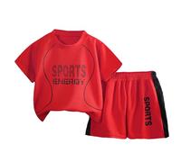 Boys Summer Sports Outfit Short Sleeve Tee and Shorts Set for Active Kids Age 1-12 Years Casual Playwear Comfortable Breathable (Red, 5-6 Years)