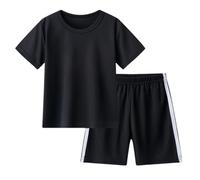 Boys Summer Sports Outfits Breathable Mesh Activewear Set for Kids 1-10 Years Comfortable Two Piece Play Clothes (Black, 18-24 Months)
