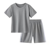 Boys Summer Sports Outfits Breathable Mesh Activewear Set for Kids 1-10 Years Comfortable Two Piece Play Clothes (Grey, 7-8 Years)