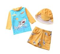 Boys' Sun Protective Rash Guard Set Long Sleeve Shirt and Trunks, UPF 50+, for Kids, Green #D