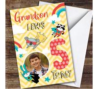 Boy's Superhero Rainbow Comic Photo Grandson 5th Birthday Personalised Card - Personalised Birthday Card For 5th Birthday, Custom Birthday Card