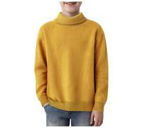 Boys Sweaters Mock Neck Long Sleeve Knit Pullover Sweater Solid Color Pullover Tops Fall Winter Clothes (Yellow, 9-10 Years)