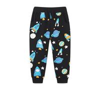 Boys Sweatpants Space Themed Rocket Planet Print Joggers Baggy Elastic Waist Jogging Bottoms Kids Casual Comfy Trousers Cuffed Ankle Pants for Sports Homewear 4 Years Black
