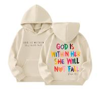Boys Sweatshirt 7-8 Years - God Is Within Her She Will Not Fall For Verse Preppy Top (Beige, 4-5 Years)